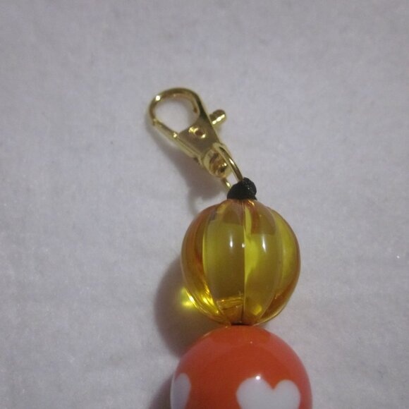 Orange and Green Beaded Keychain | Bag Charm. - Picture 3 of 3